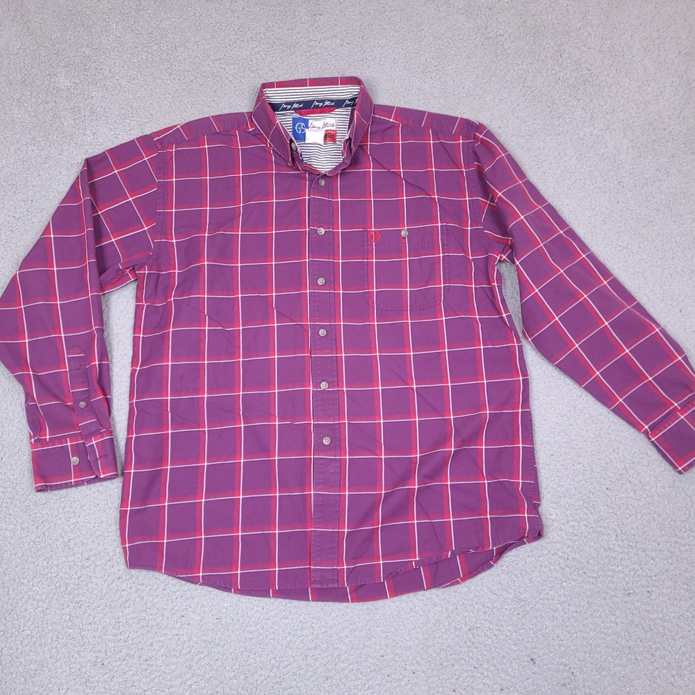 Wrangler George Straight Button Shirt Mens Large Cowboy Cut Purple Plaid Rodeo